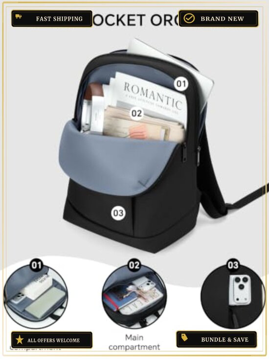 15.6 Inch Laptop Backpack Lightweight Water Resistant Luggage Strap Work Travel main image 4